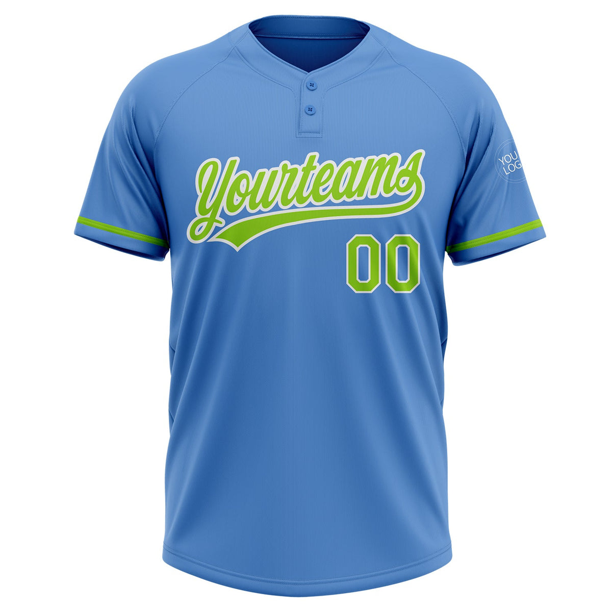 Custom Powder Blue Neon Green-White Two-Button Unisex Softball Jersey Limited