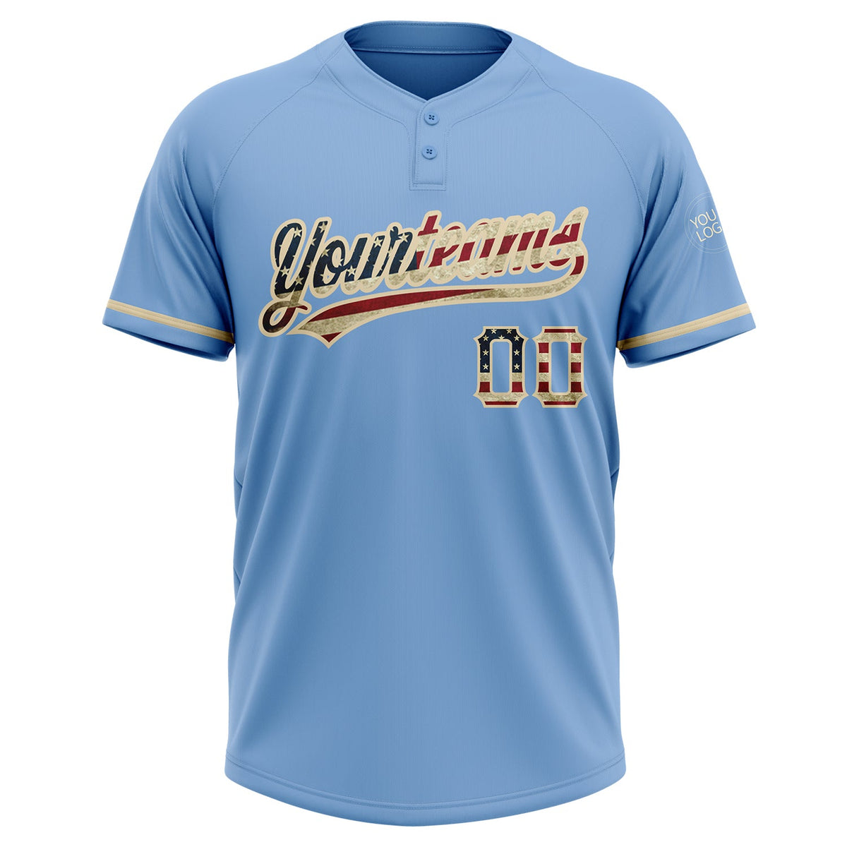 Custom Light Blue Vintage USA Flag-City Cream Two-Button Unisex Softball Jersey Limited