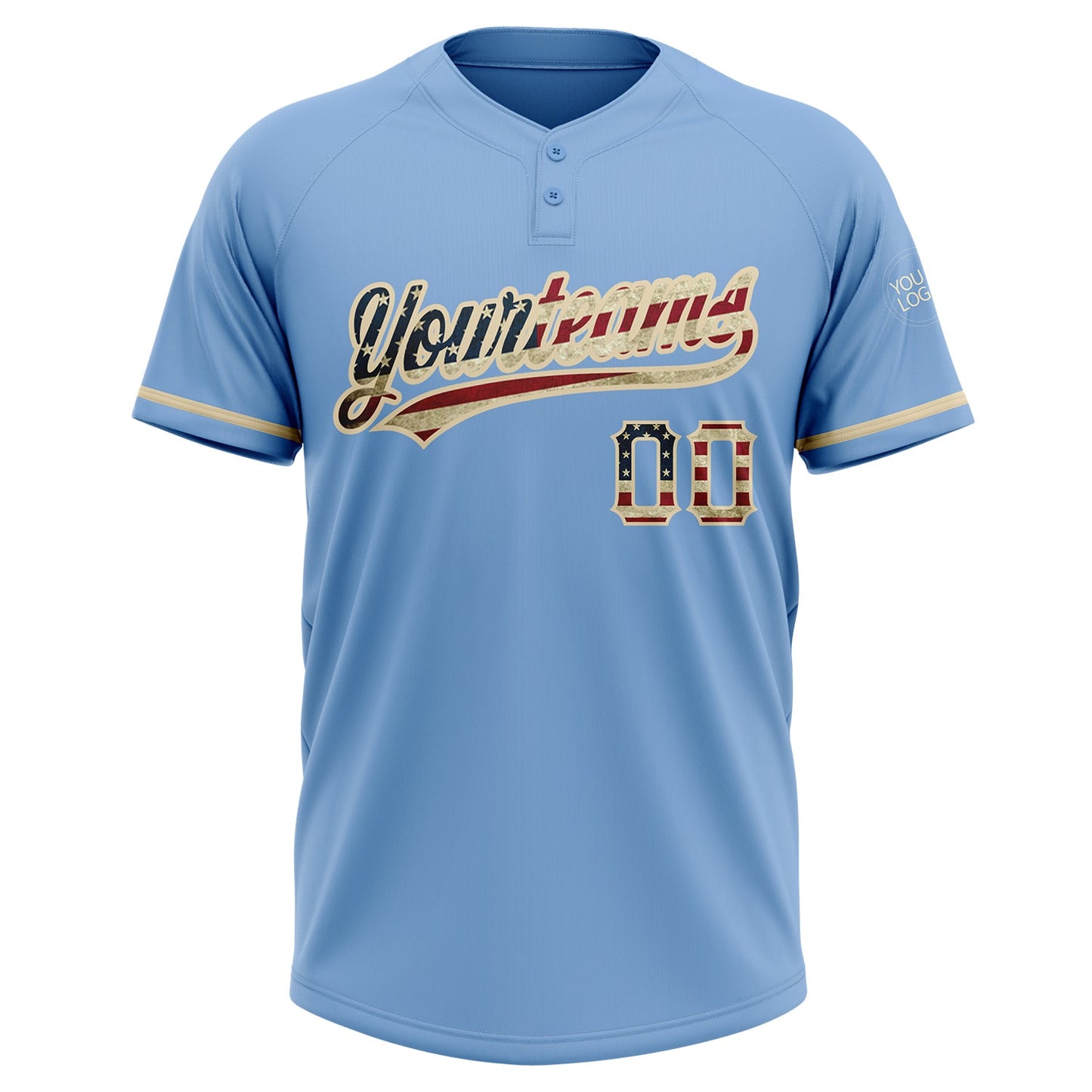 Custom Light Blue Vintage USA Flag-City Cream Two-Button Unisex Softball Jersey Limited