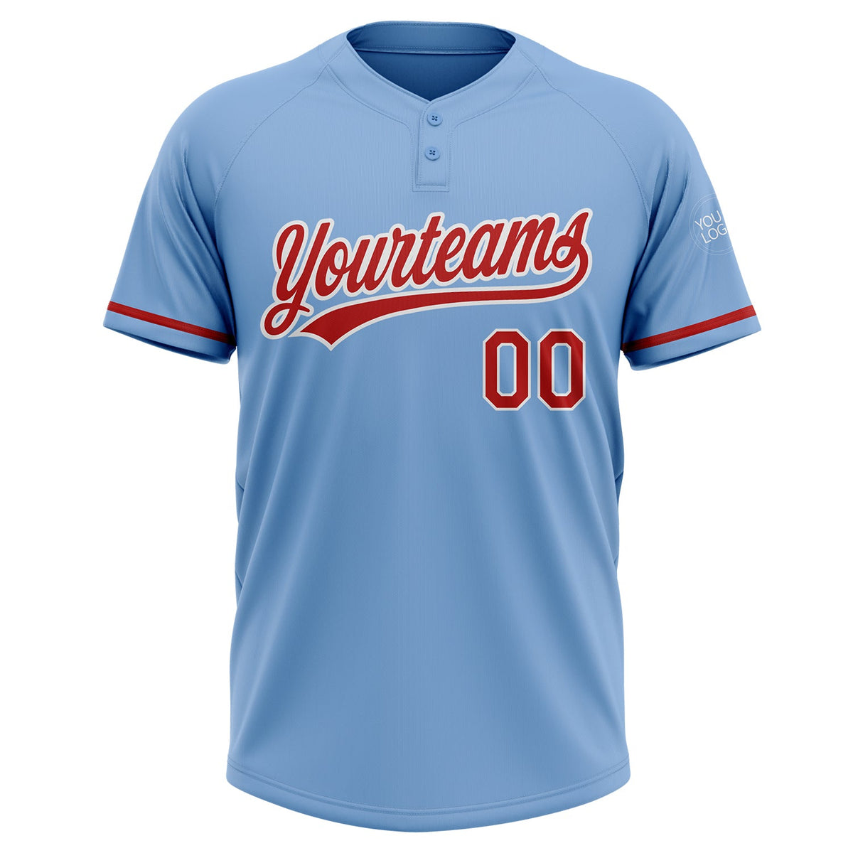 Custom Light Blue Red-White Two-Button Unisex Softball Jersey Limited