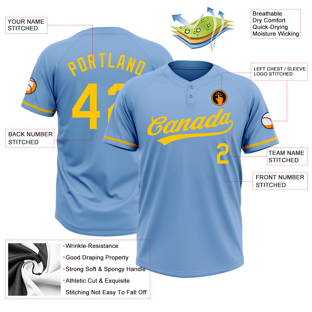 Custom Light Blue Yellow Two-Button Unisex Softball Jersey Limited