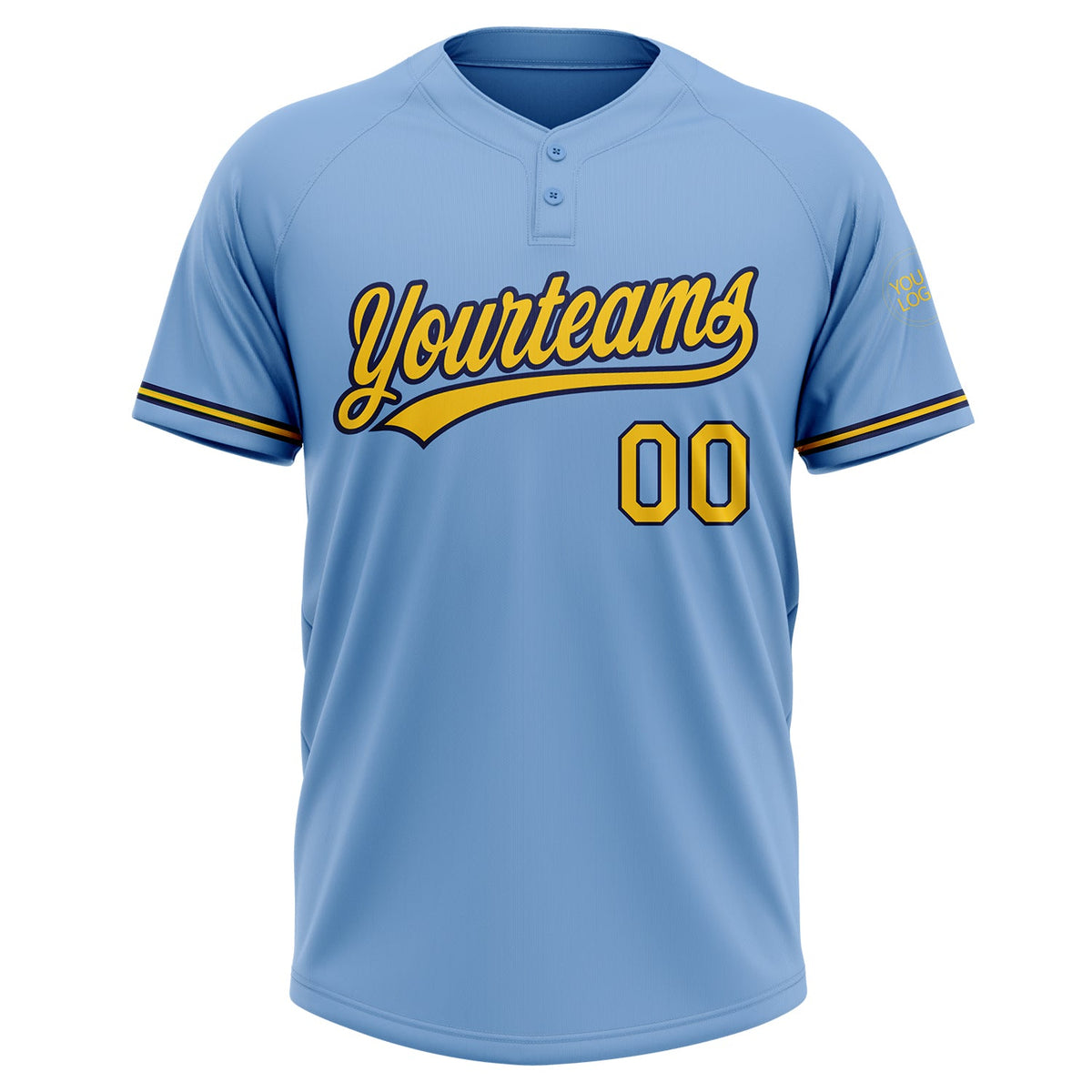 Custom Light Blue Yellow-Navy Two-Button Unisex Softball Jersey Limited