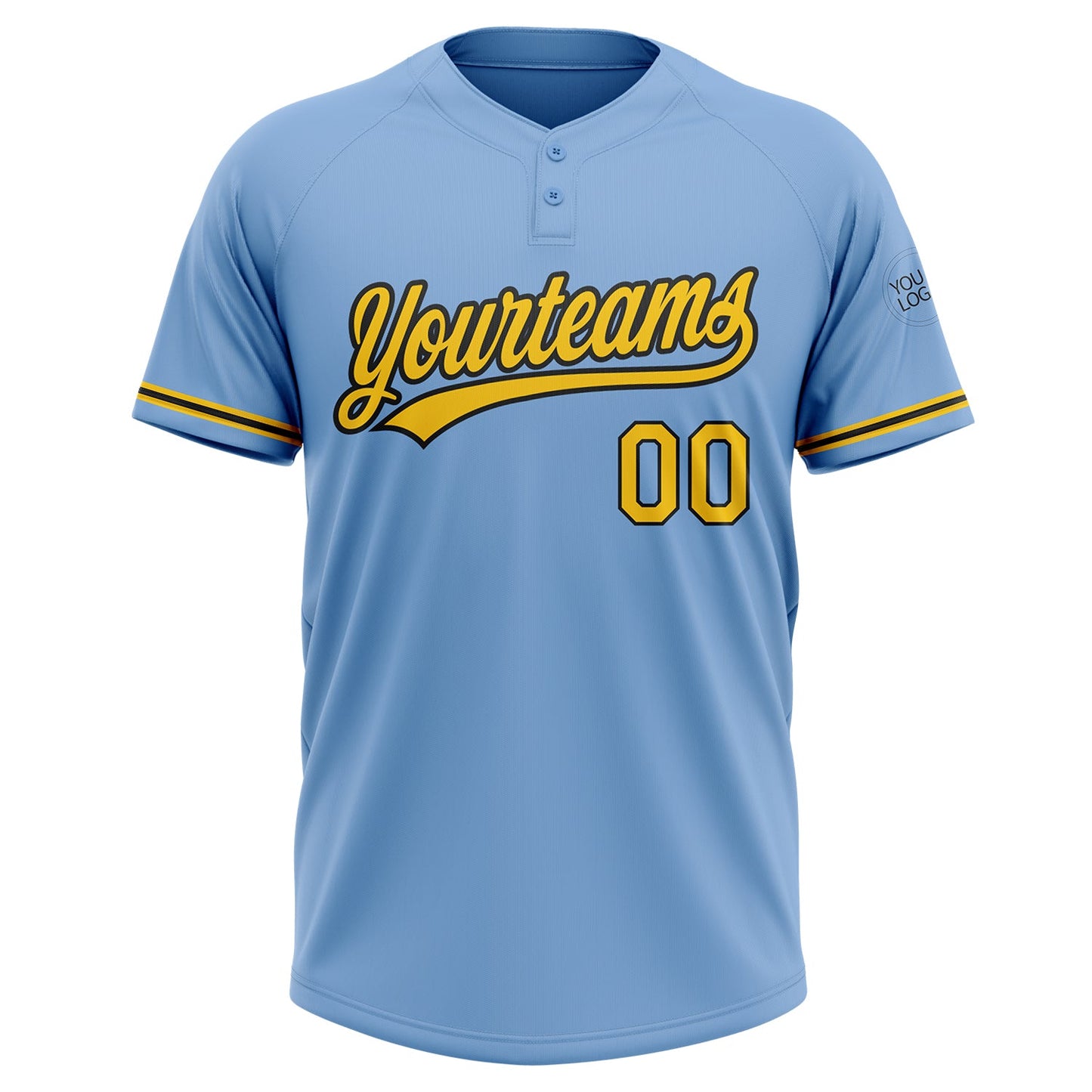 Custom Light Blue Yellow-Black Two-Button Unisex Softball Jersey Limited