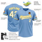 Custom Light Blue White-Yellow Two-Button Unisex Softball Jersey Limited