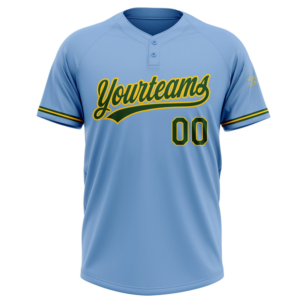 Custom Light Blue Green-Yellow Two-Button Unisex Softball Jersey Limited