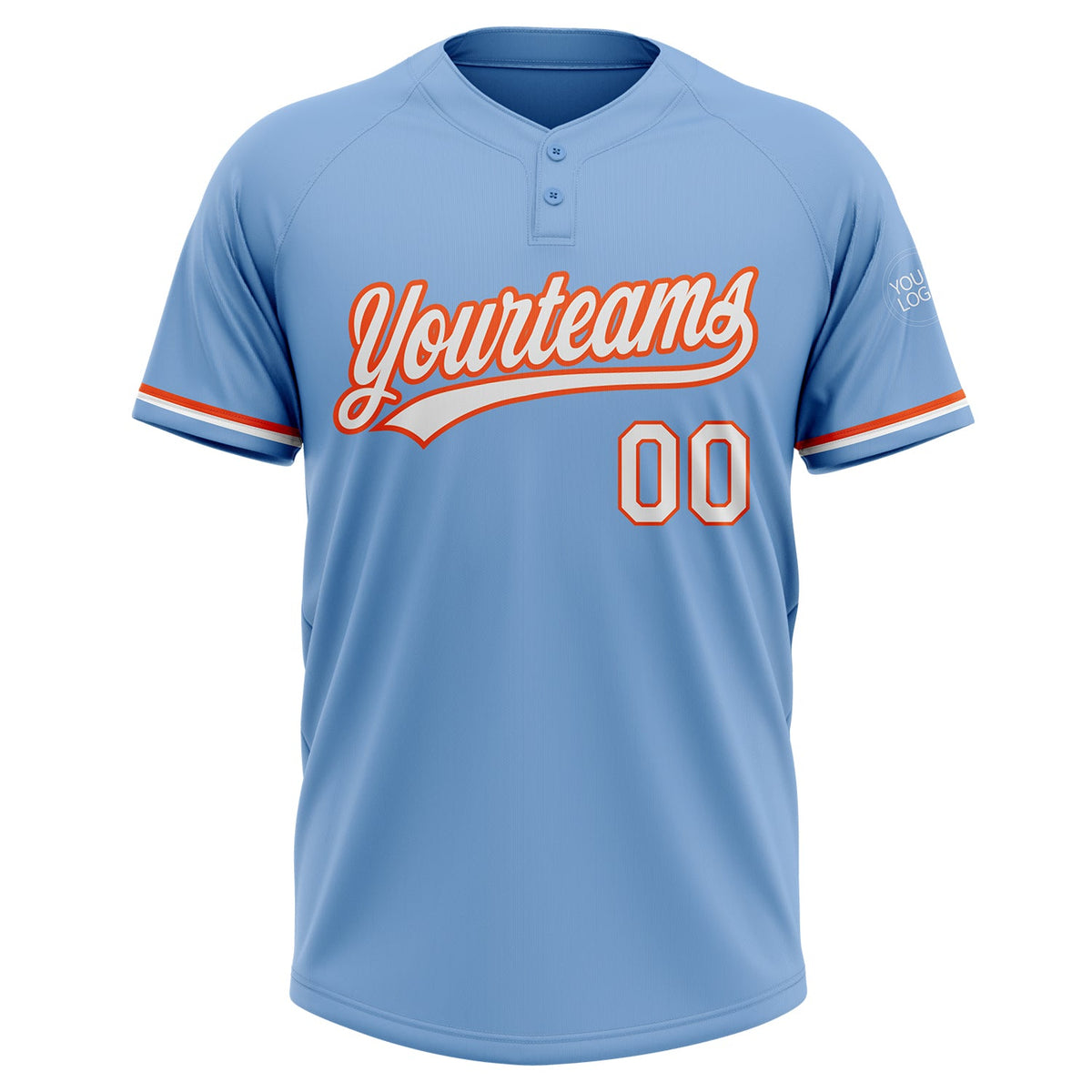 Custom Light Blue White-Orange Two-Button Unisex Softball Jersey Limited