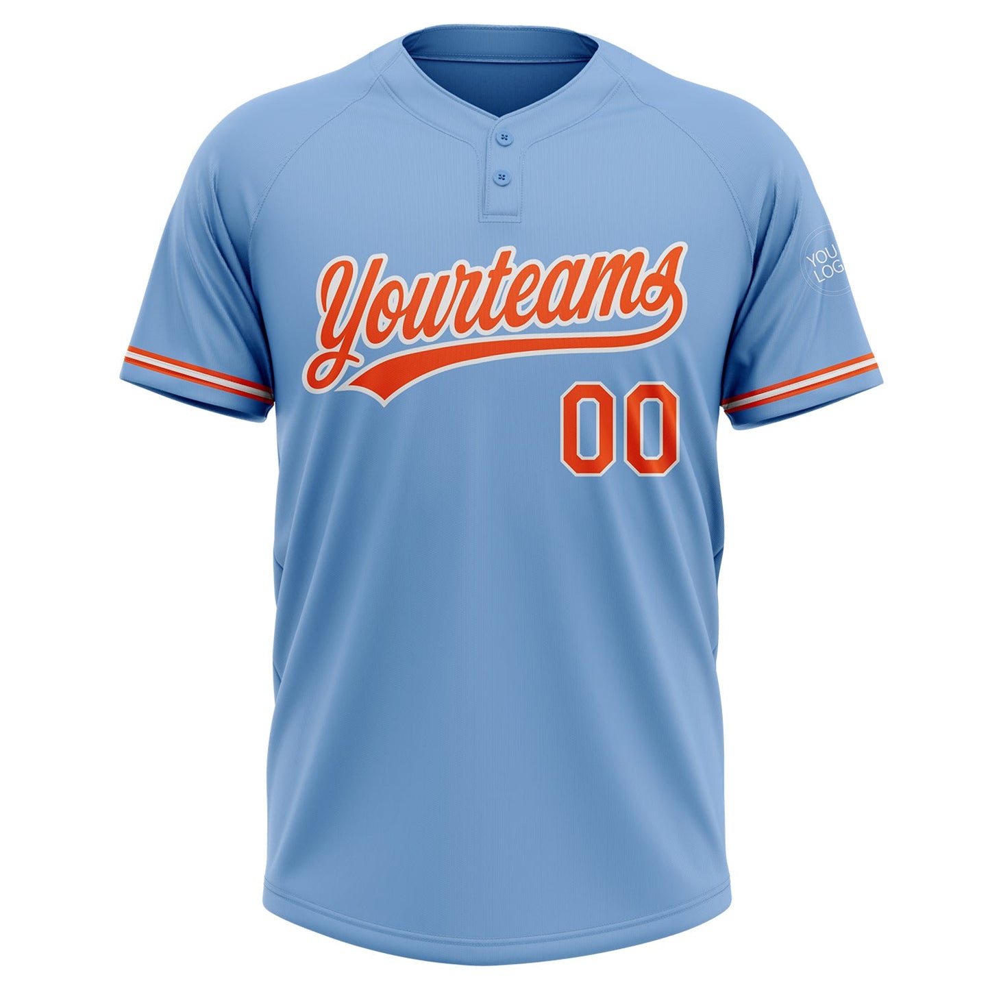 Custom Light Blue Orange-White Two-Button Unisex Softball Jersey Limited