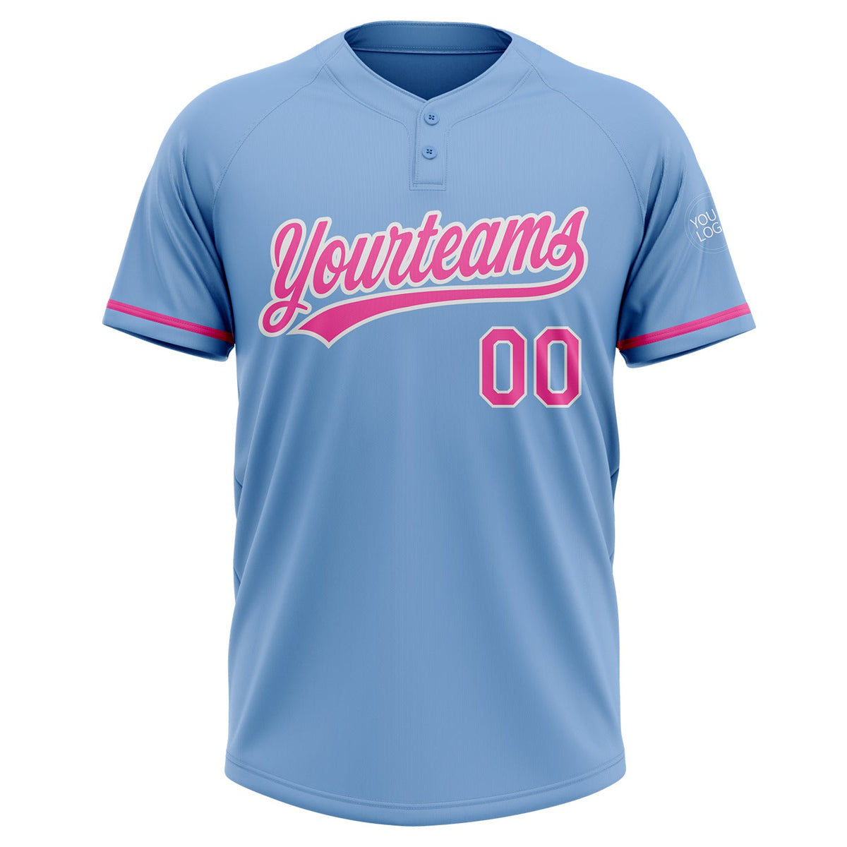 Custom Light Blue Pink-White Two-Button Unisex Softball Jersey Limited