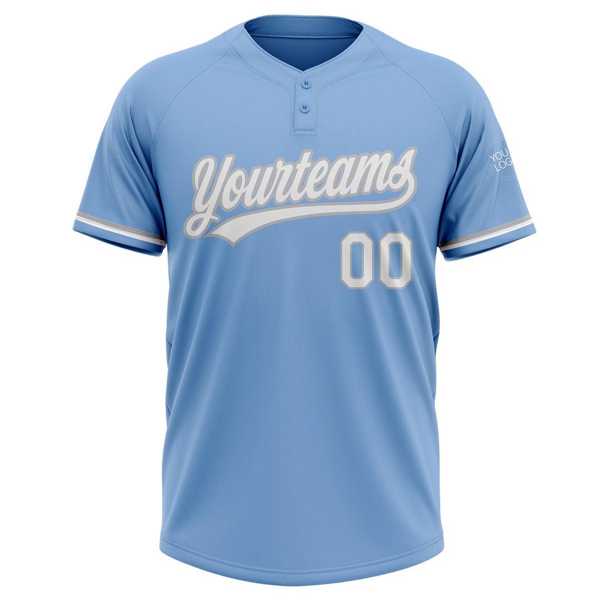 Custom Light Blue White-Gray Two-Button Unisex Softball Jersey Limited