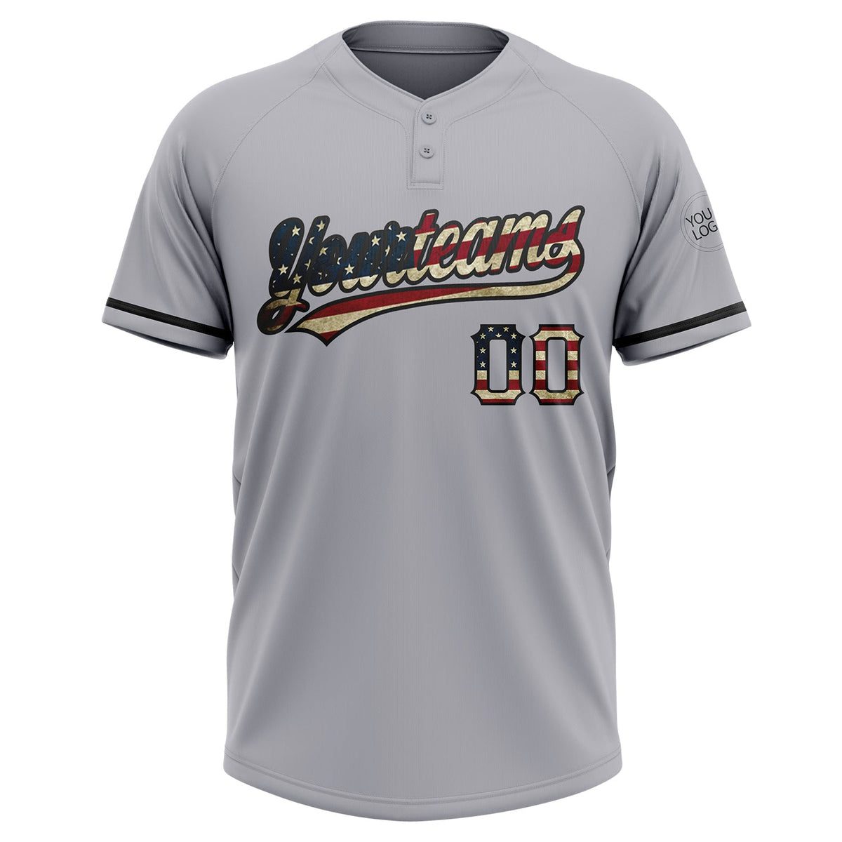 Custom Gray Vintage USA Flag-Black Two-Button Unisex Softball Jersey Limited