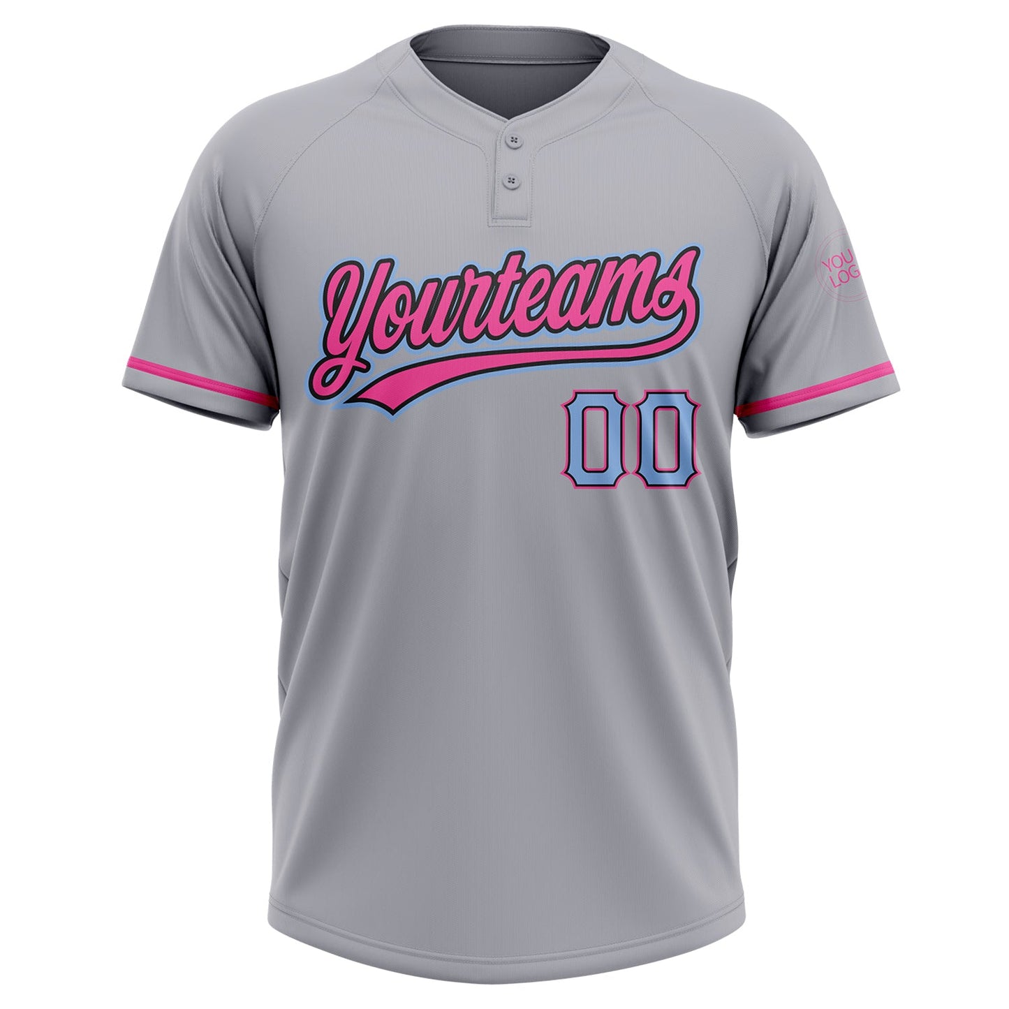 Custom Gray Light Blue Black-Pink Two-Button Unisex Softball Jersey Limited