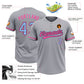 Custom Gray Light Blue Black-Pink Two-Button Unisex Softball Jersey Limited