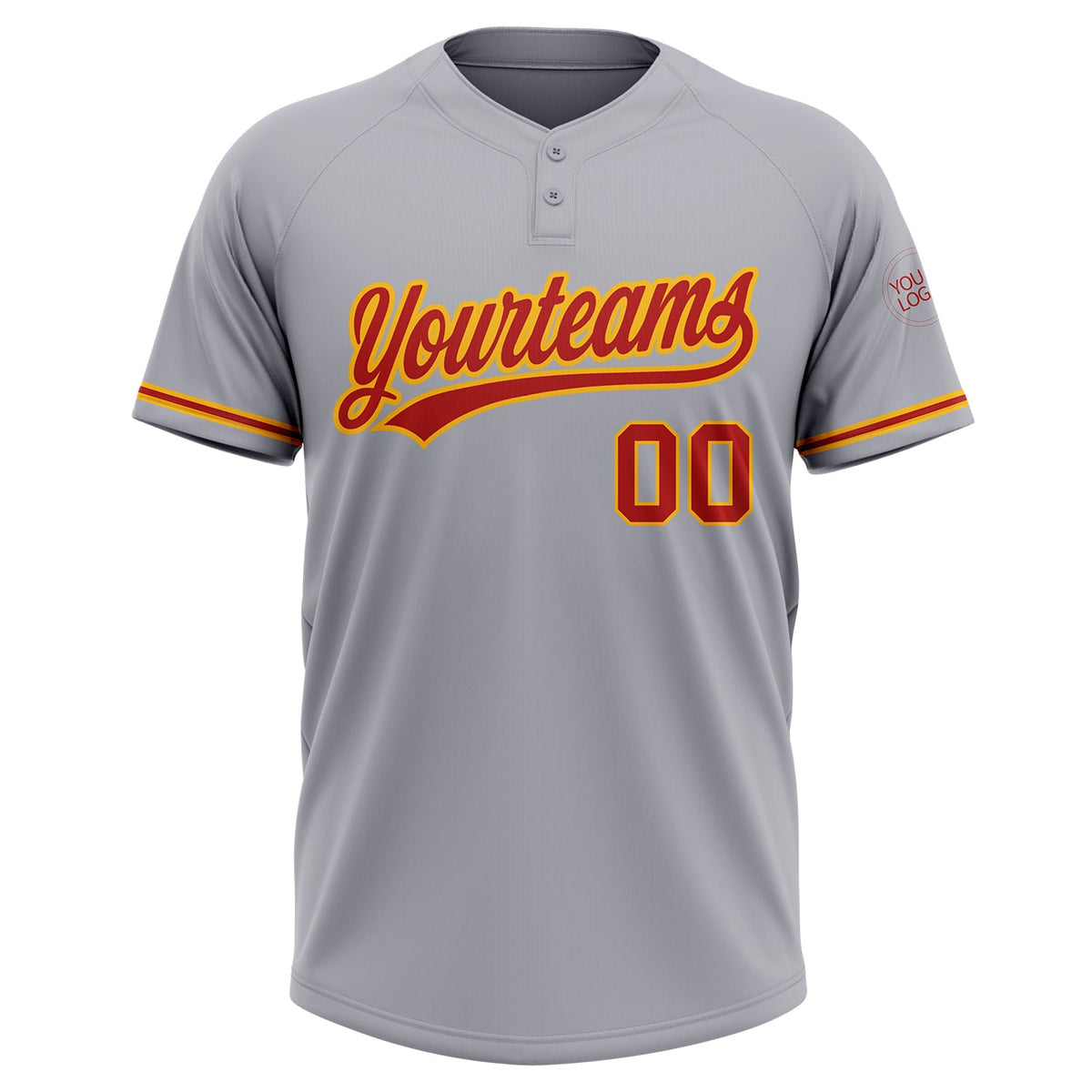 Custom Gray Red-Gold Two-Button Unisex Softball Jersey Limited