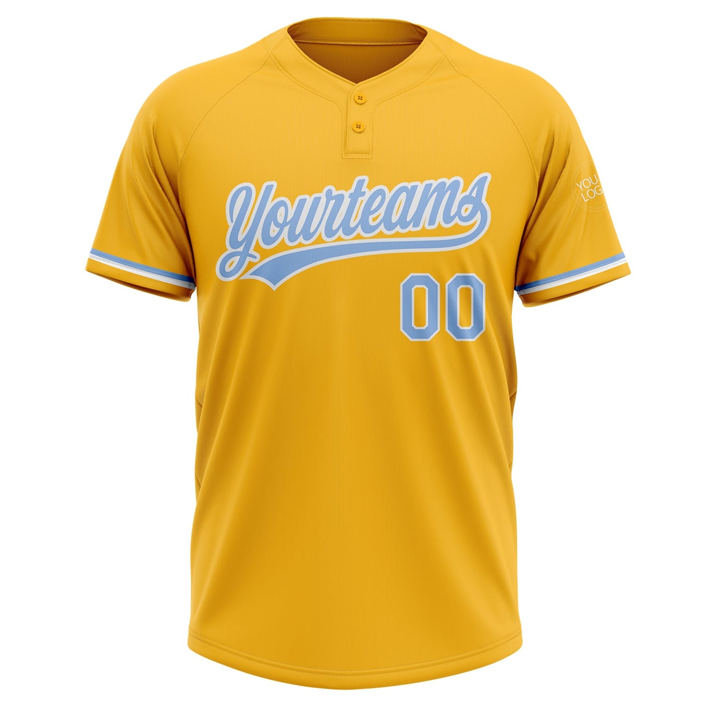 Custom Gold Light Blue-White Two-Button Unisex Softball Jersey Limited