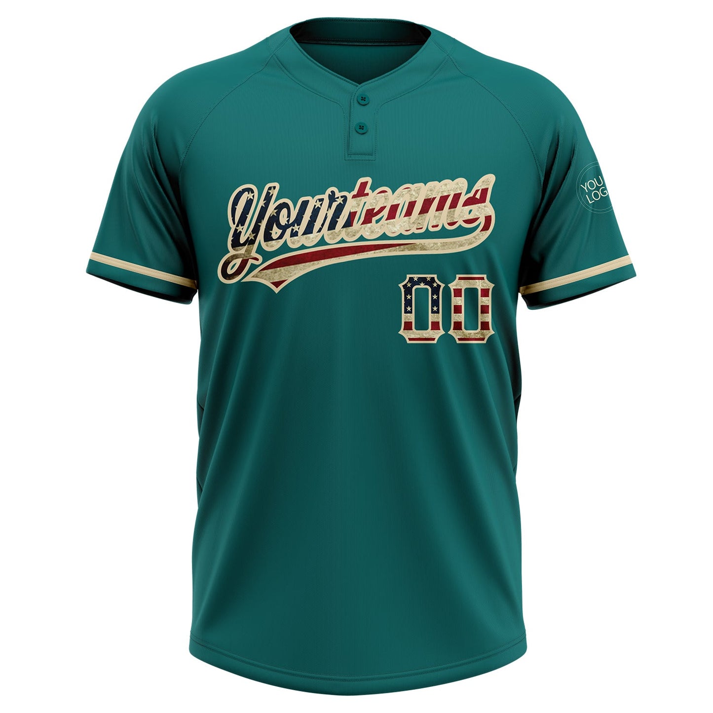 Custom Teal Vintage USA Flag-City Cream Two-Button Unisex Softball Jersey Limited