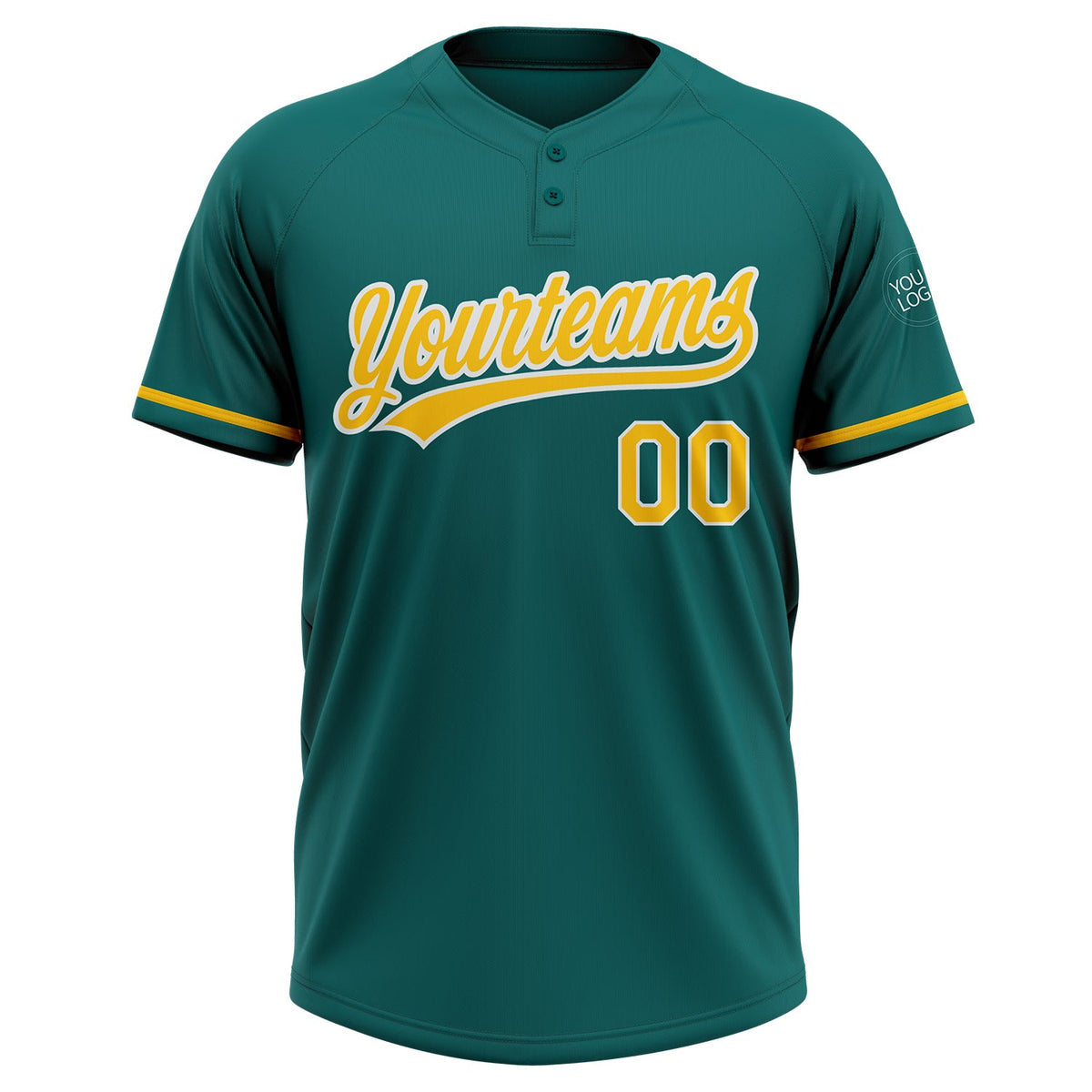 Custom Teal Yellow-White Two-Button Unisex Softball Jersey Limited