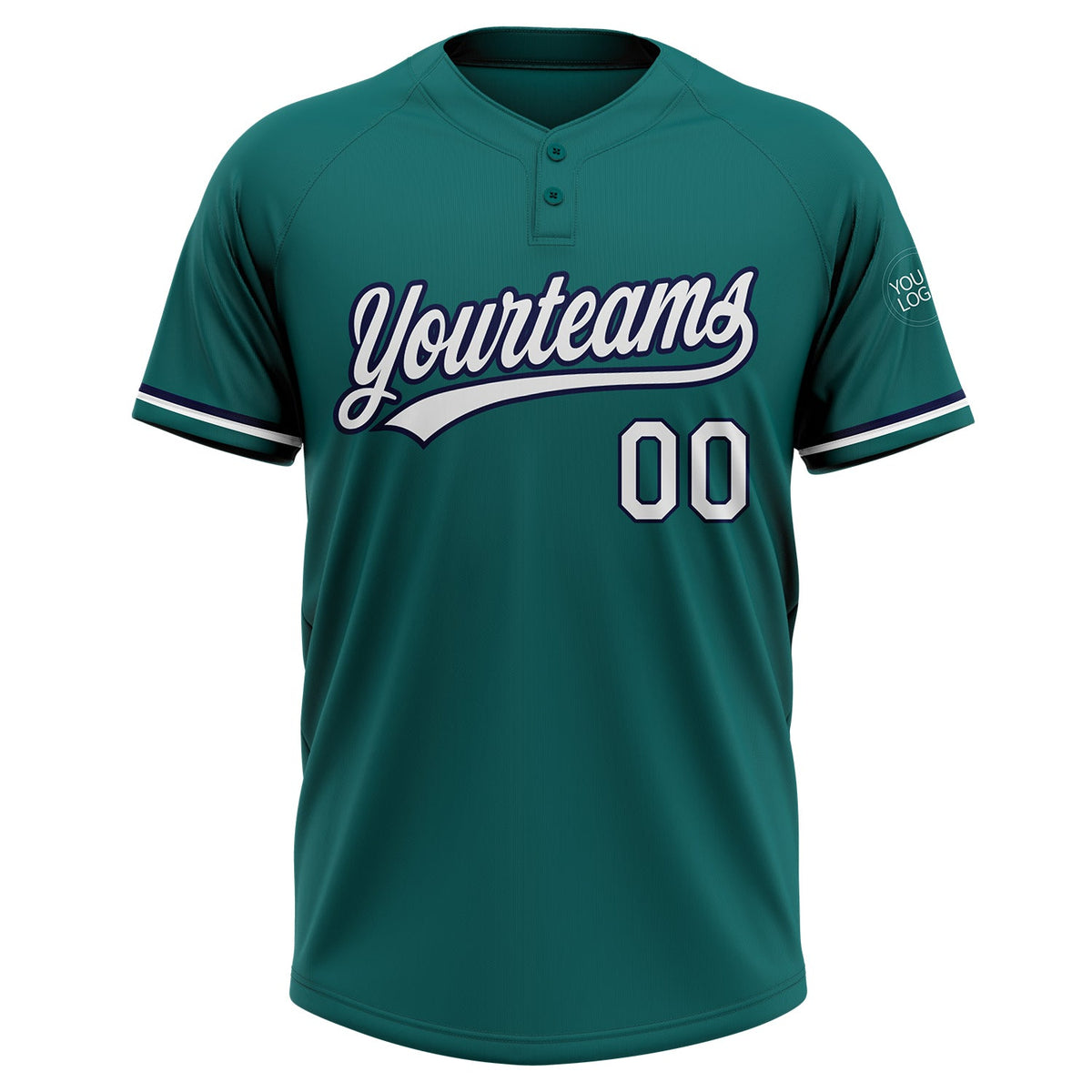 Custom Teal White-Navy Two-Button Unisex Softball Jersey Limited