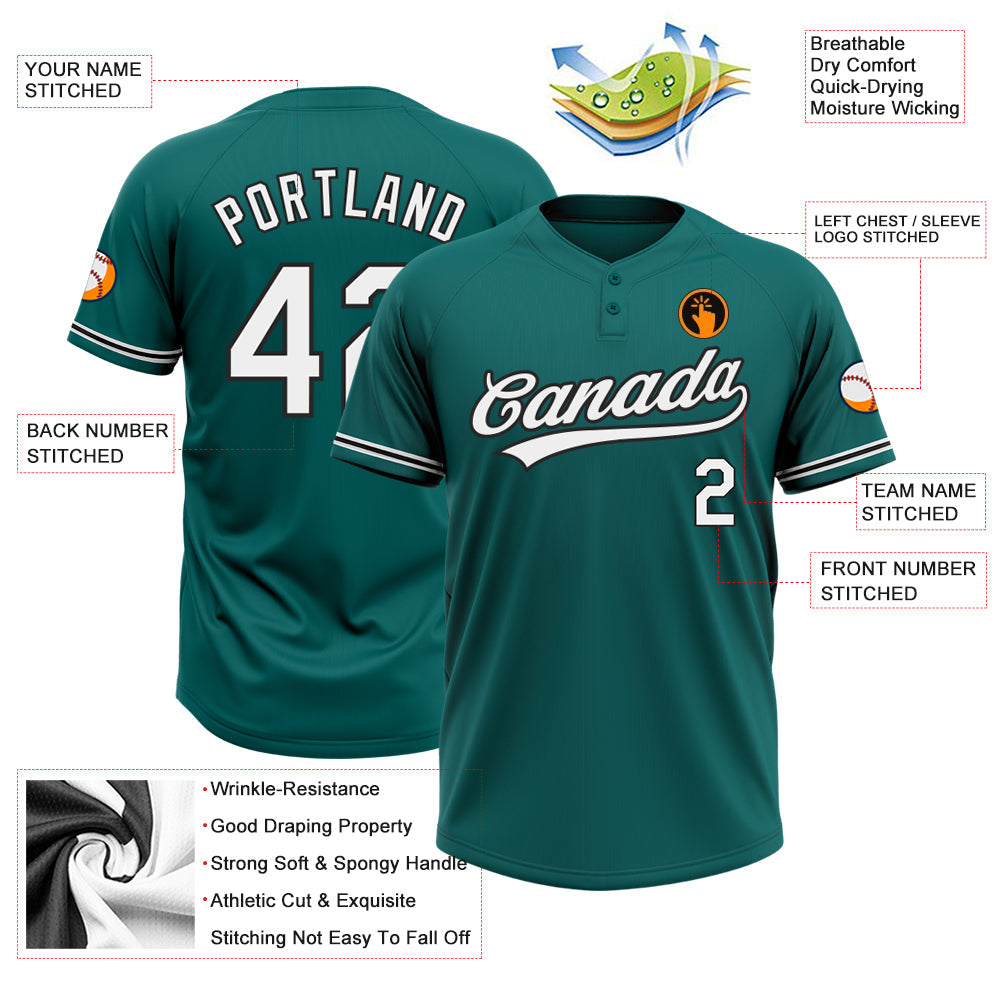 Custom Teal White-Black Two-Button Unisex Softball Jersey Limited