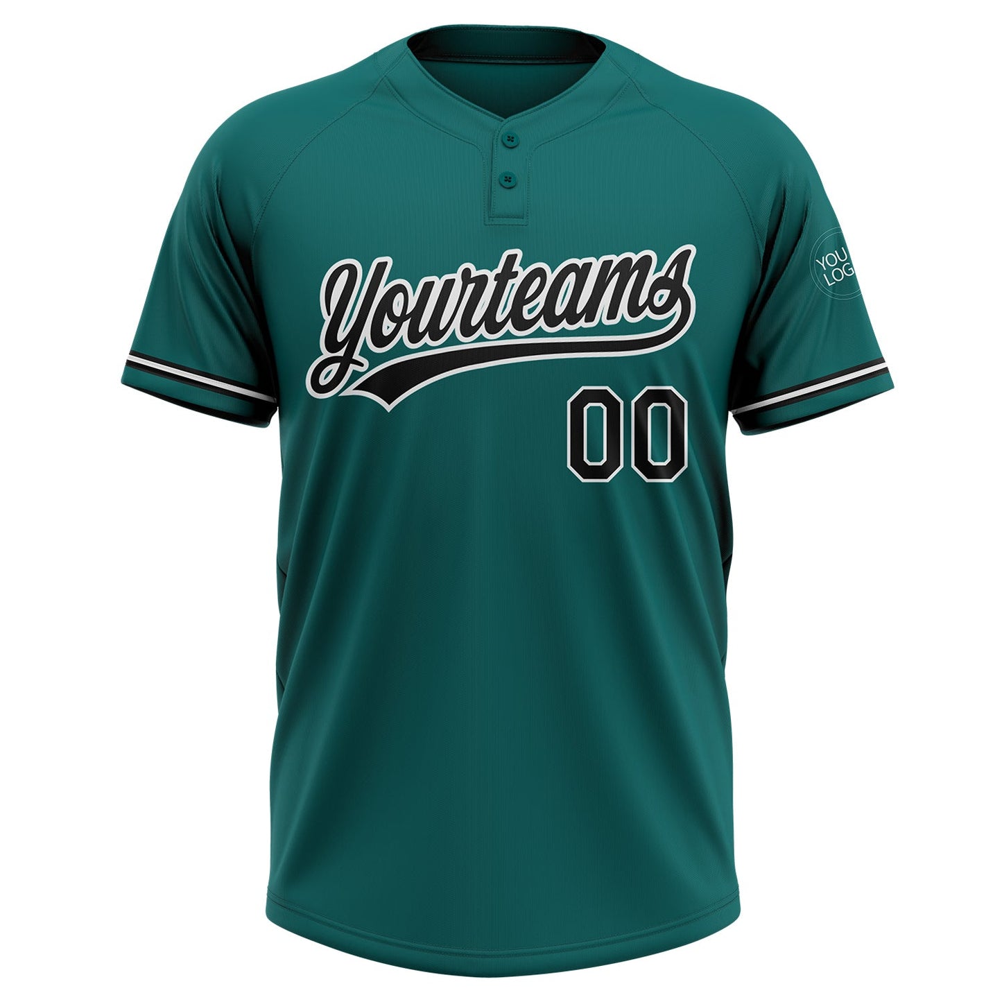 Custom Teal Black-White Two-Button Unisex Softball Jersey Limited