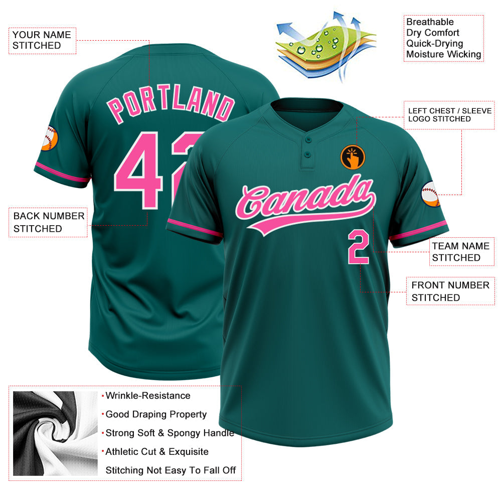 Custom Teal Pink-White Two-Button Unisex Softball Jersey Limited