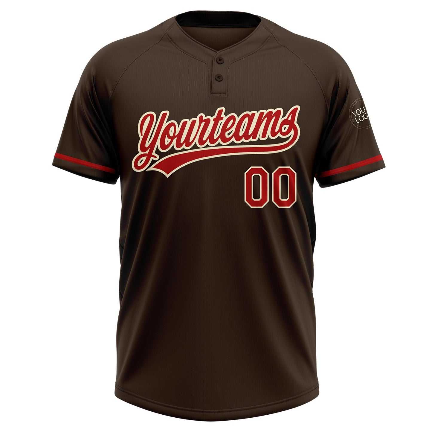 Custom Brown Red-Cream Two-Button Unisex Softball Jersey Limited
