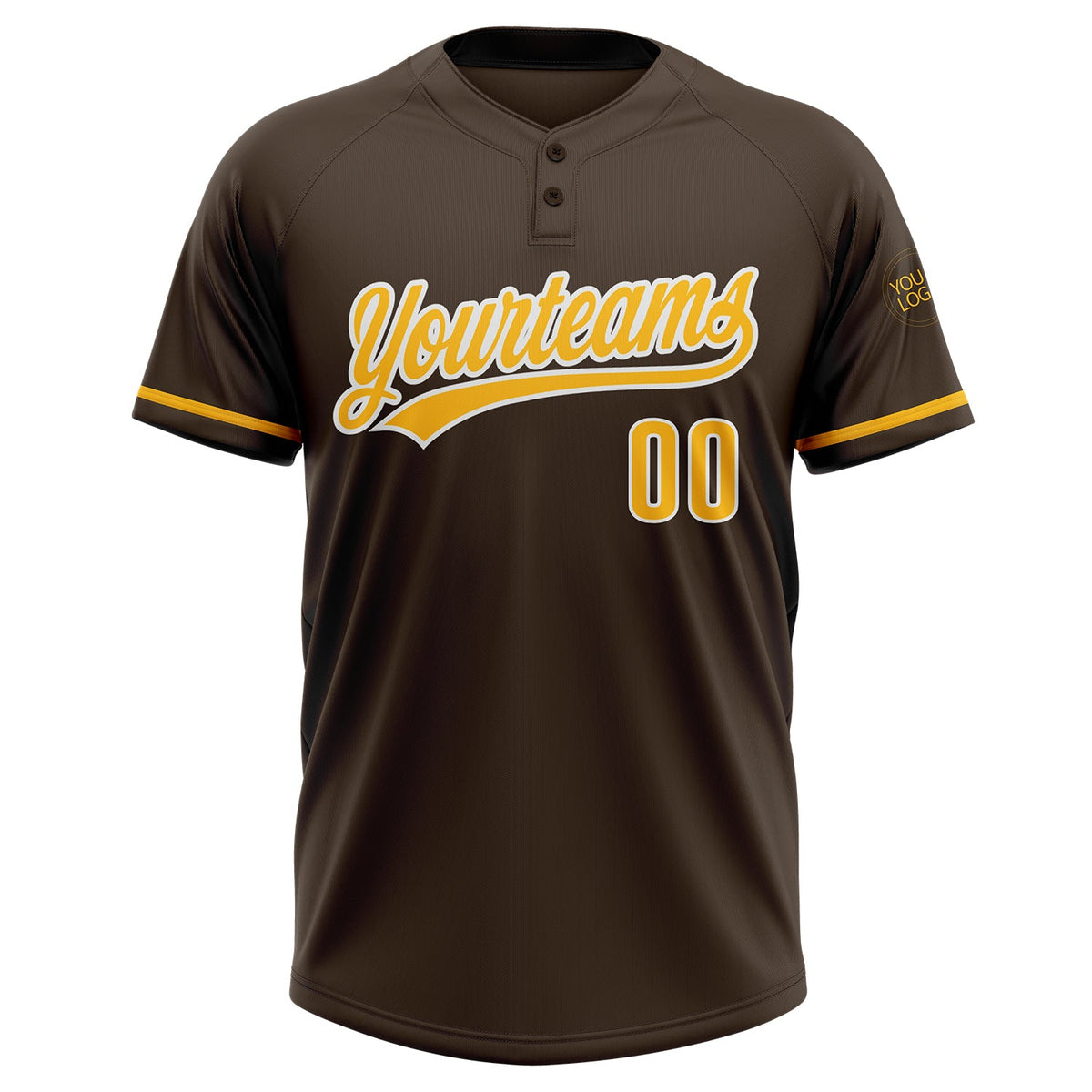 Custom Brown Gold-White Two-Button Unisex Softball Jersey Limited