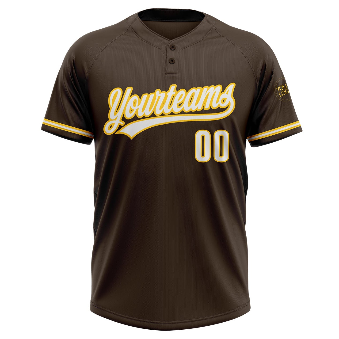 Custom Brown White-Yellow Two-Button Unisex Softball Jersey Limited