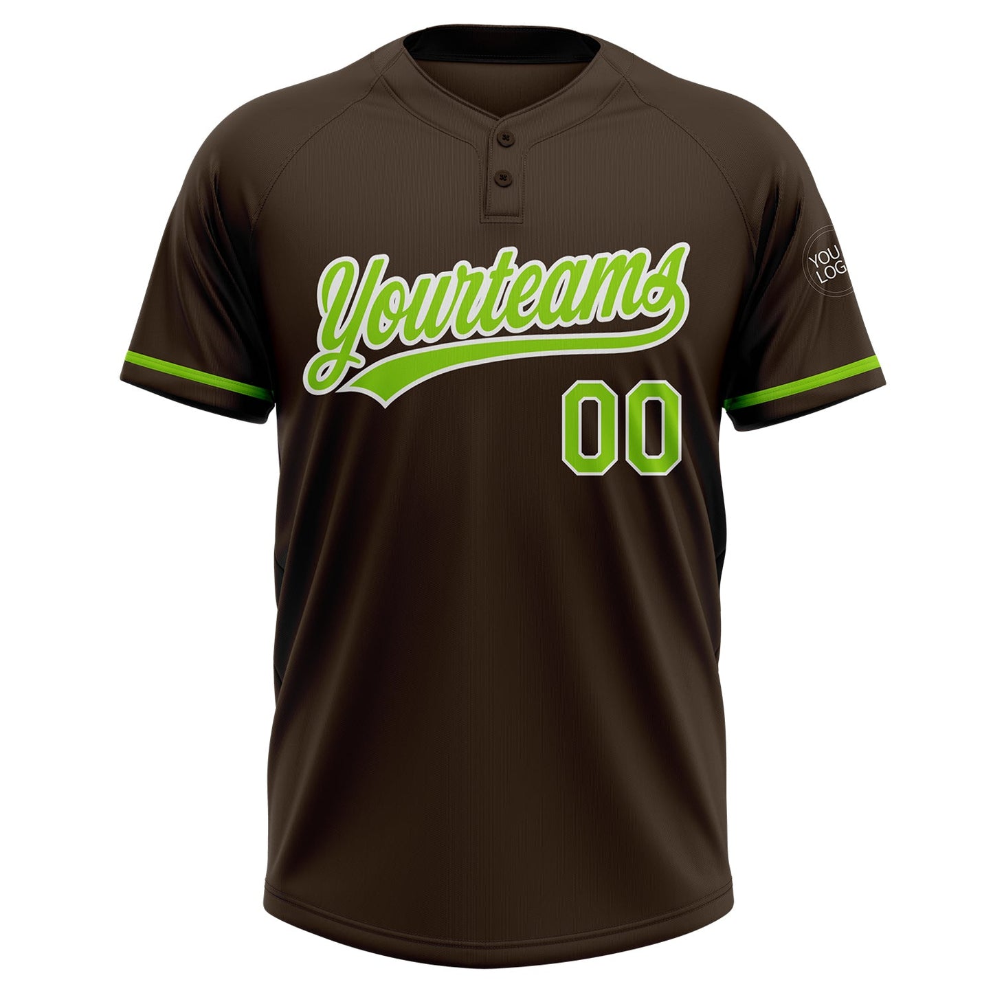 Custom Brown Neon Green-White Two-Button Unisex Softball Jersey Limited