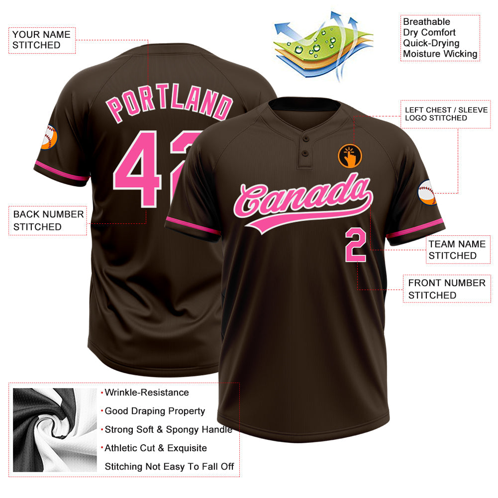 Custom Brown Pink-White Two-Button Unisex Softball Jersey Limited