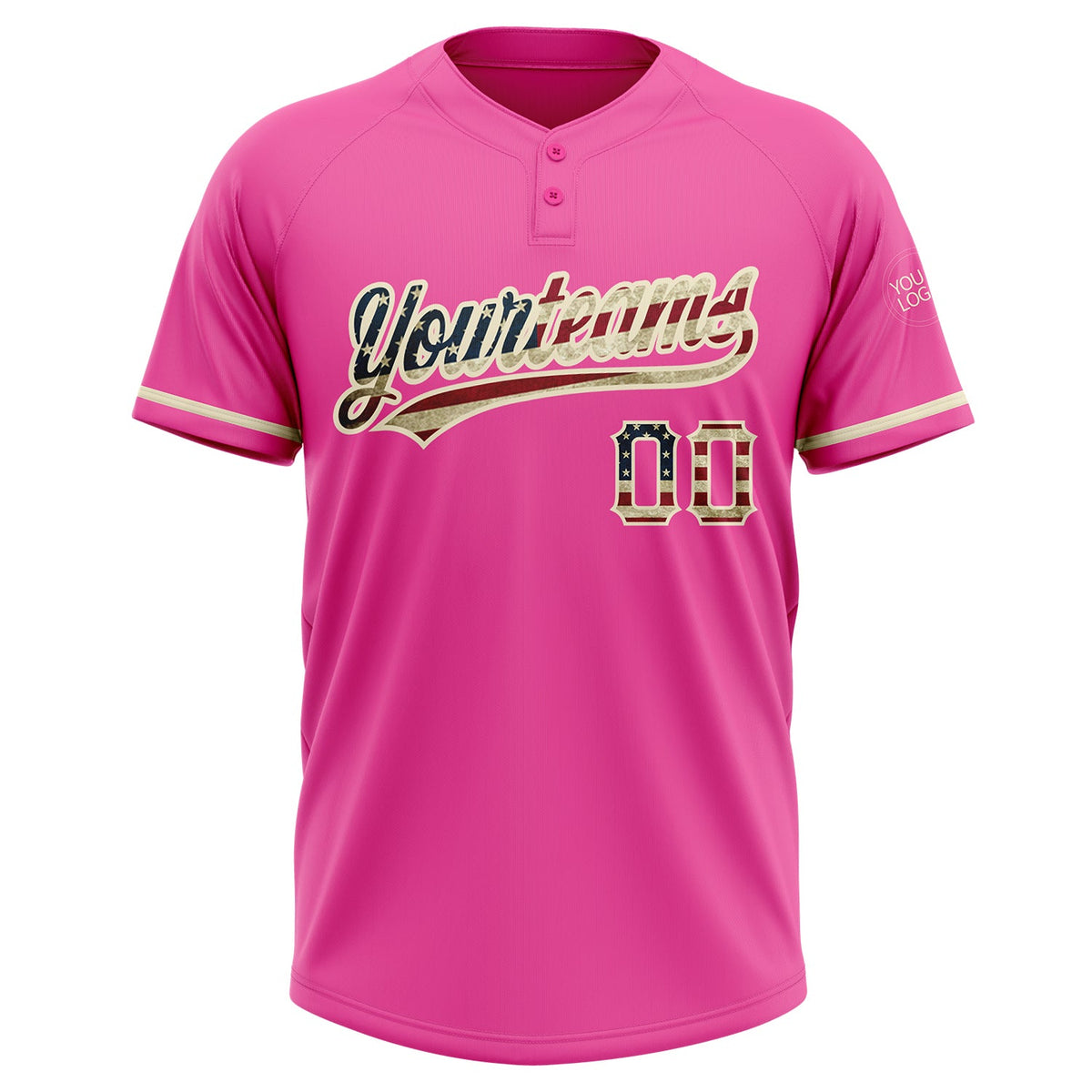 Custom Pink Vintage USA Flag-Cream Two-Button Unisex Softball Jersey Limited