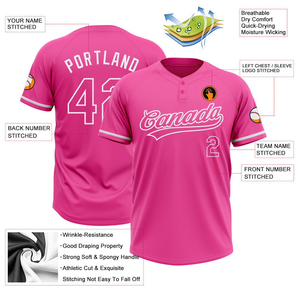 Custom Pink White Two-Button Unisex Softball Jersey Limited
