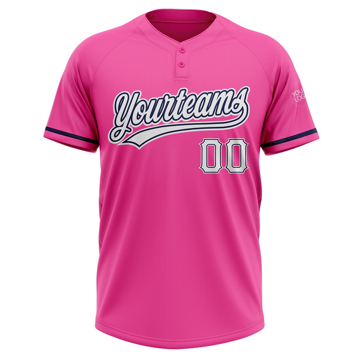 Custom Pink White-Navy Two-Button Unisex Softball Jersey Limited