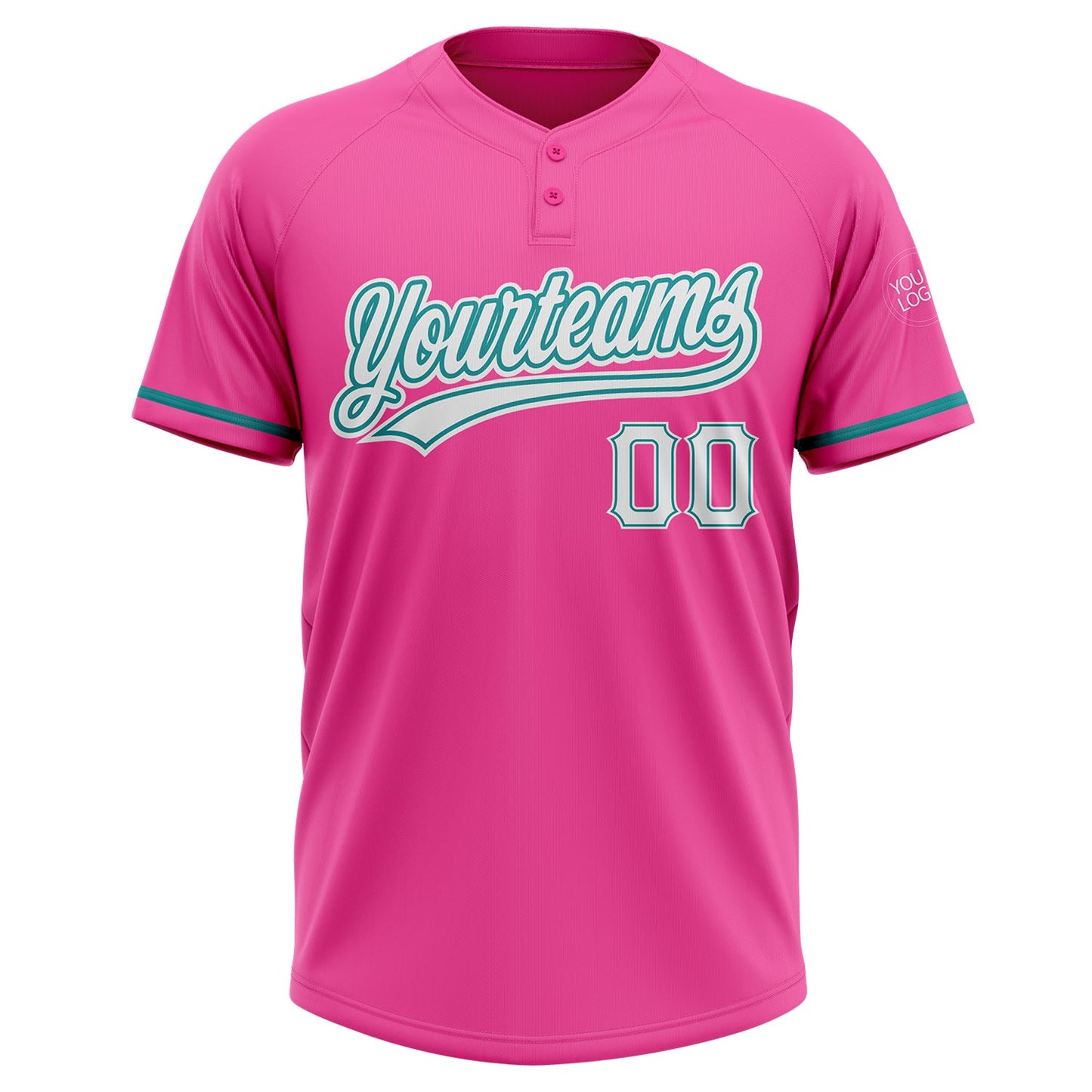 Custom Pink White-Teal Two-Button Unisex Softball Jersey Limited