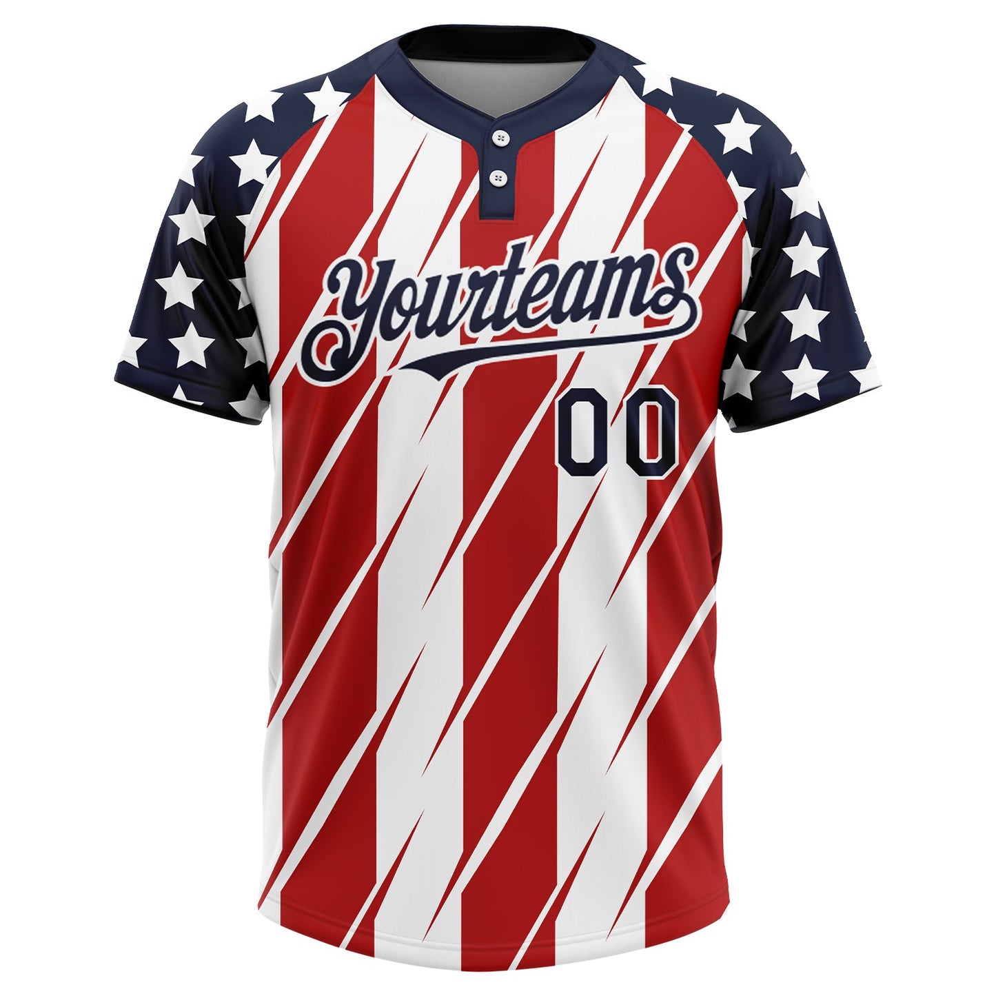Custom Red Navy-White 3D American Flag Fashion Two-Button Unisex Softball Jersey Limited