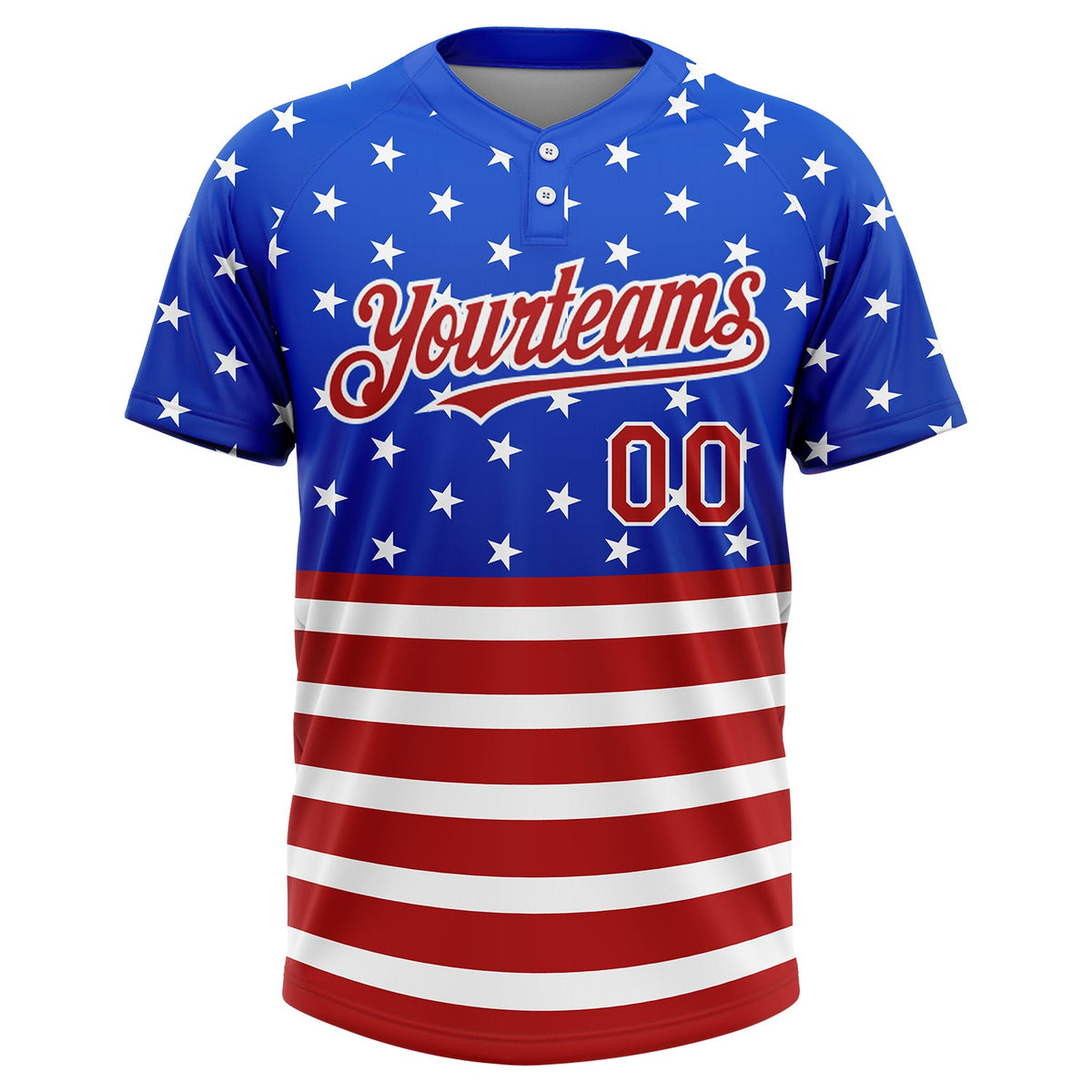 Custom Royal Red-White 3D American Flag Fashion Two-Button Unisex Softball Jersey Limited