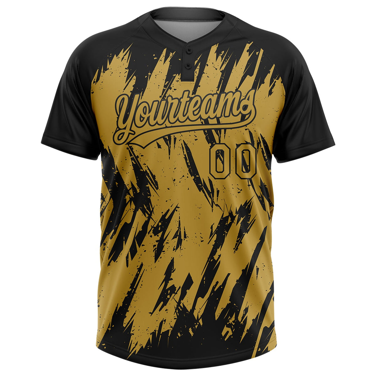 Custom Black Old Gold 3D Pattern Abstract Sharp Shape Two-Button Unisex Softball Jersey Limited