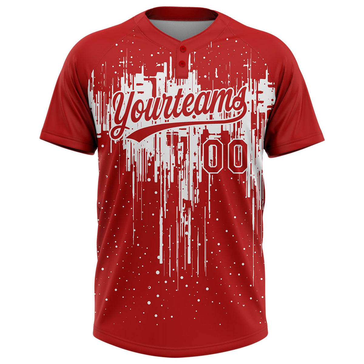Custom Red White 3D Pattern Dripping Splatter Art Two-Button Unisex Softball Jersey Limited