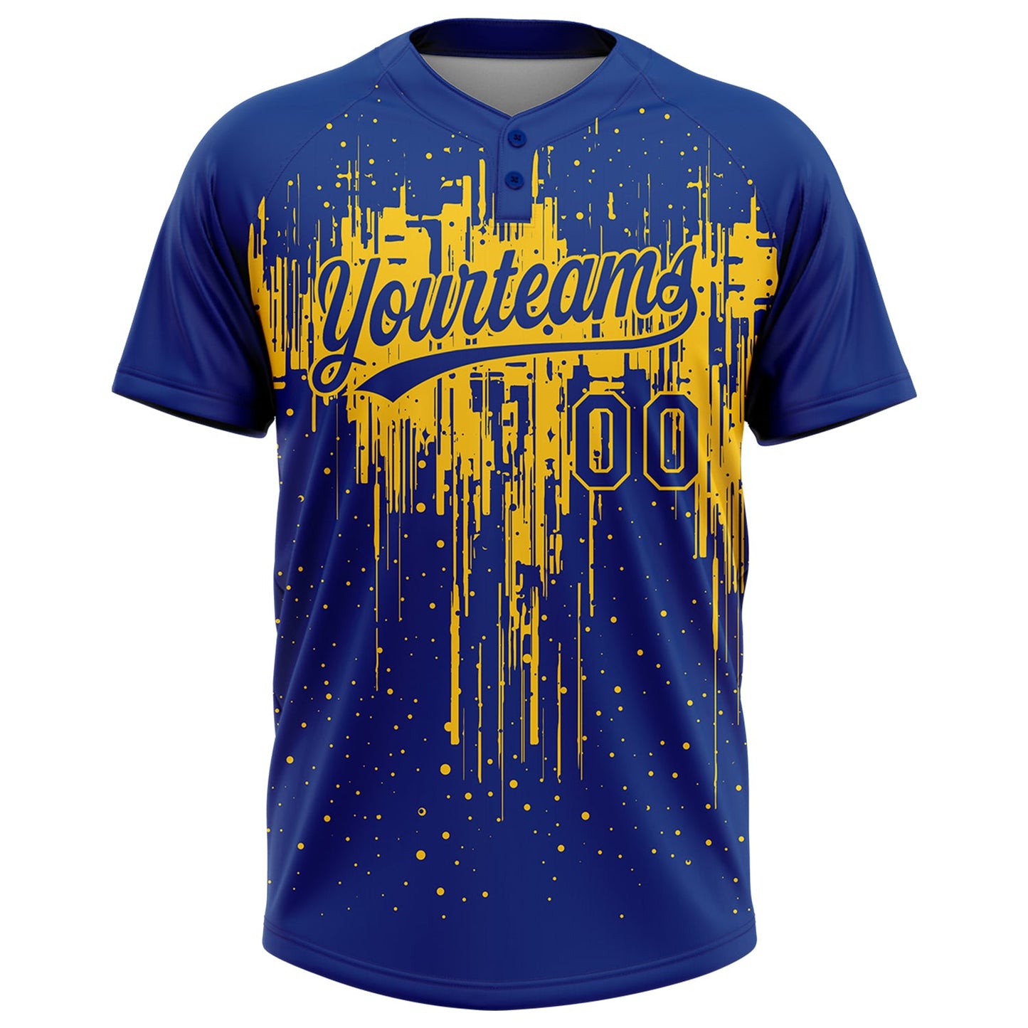 Custom Royal Yellow 3D Pattern Dripping Splatter Art Two-Button Unisex Softball Jersey Limited