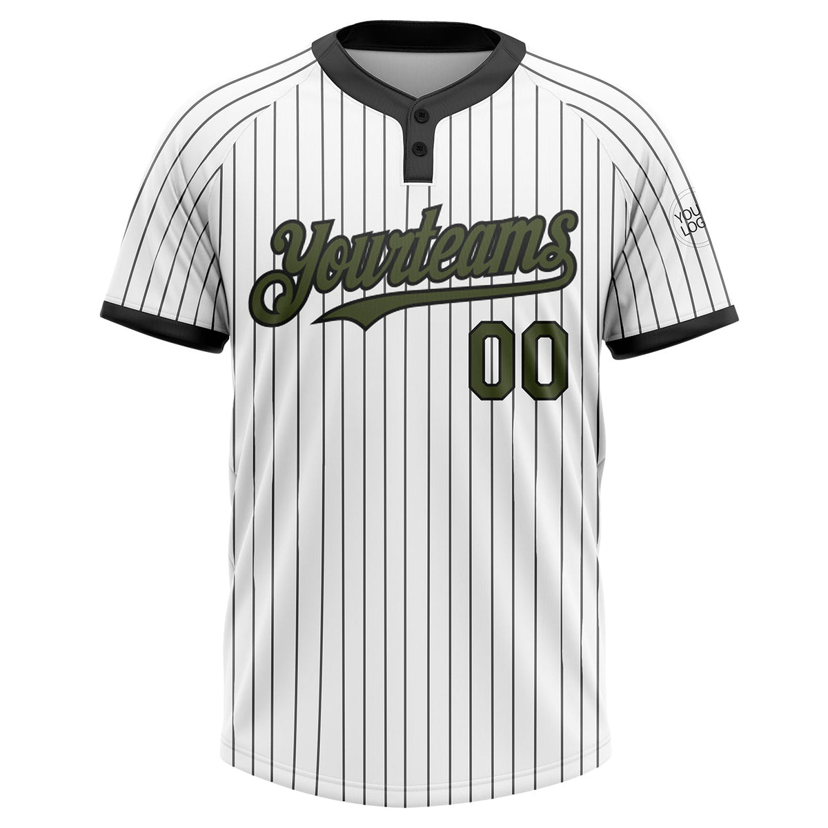 Custom White Black Pinstripe Olive Two-Button Unisex Softball Jersey Limited