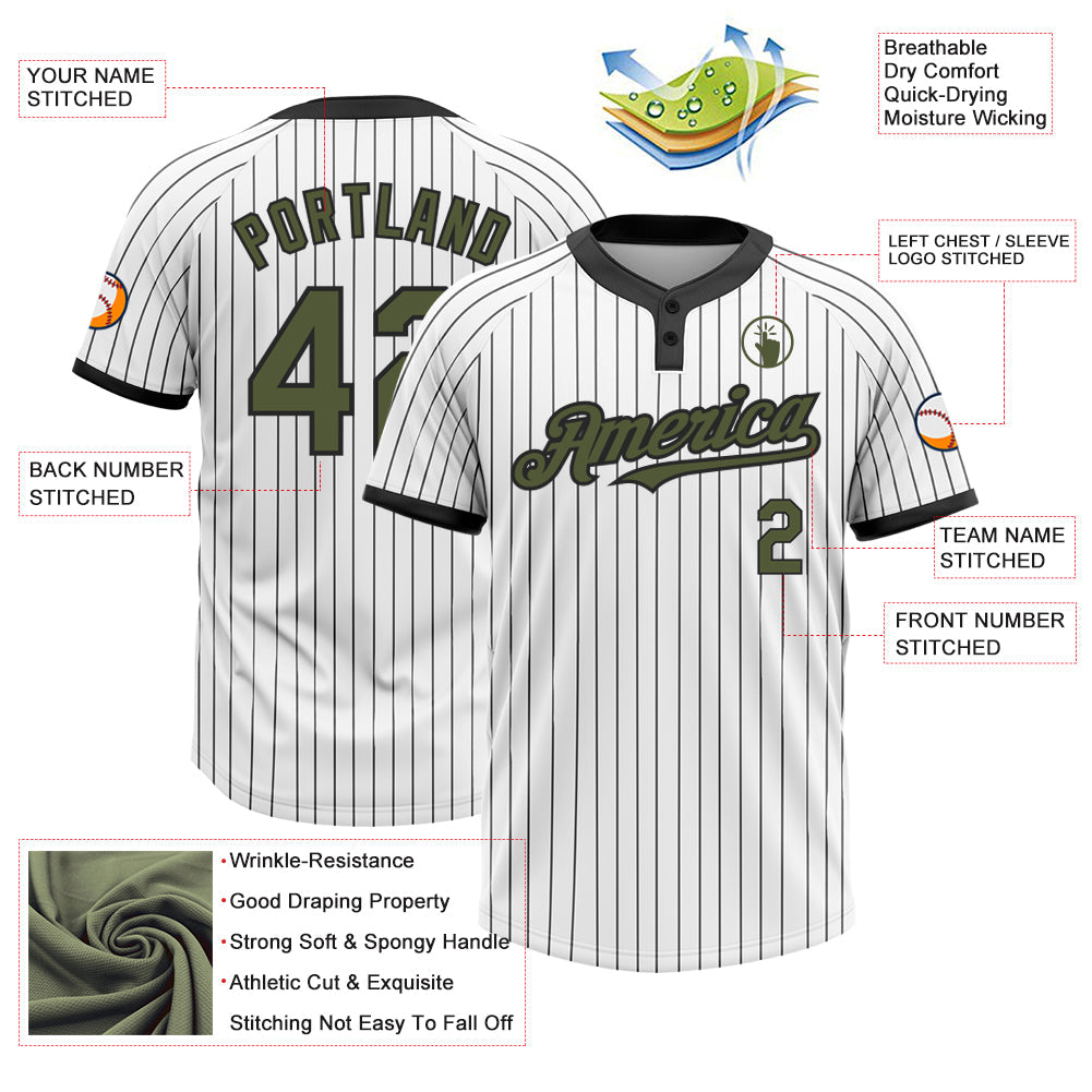 Custom White Black Pinstripe Olive Two-Button Unisex Softball Jersey Limited