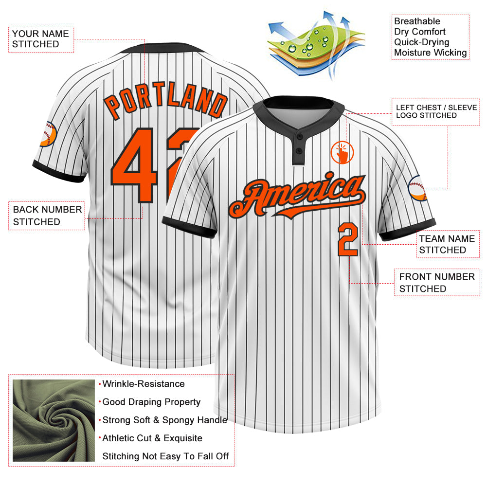 Custom White Black Pinstripe Orange Two-Button Unisex Softball Jersey Limited