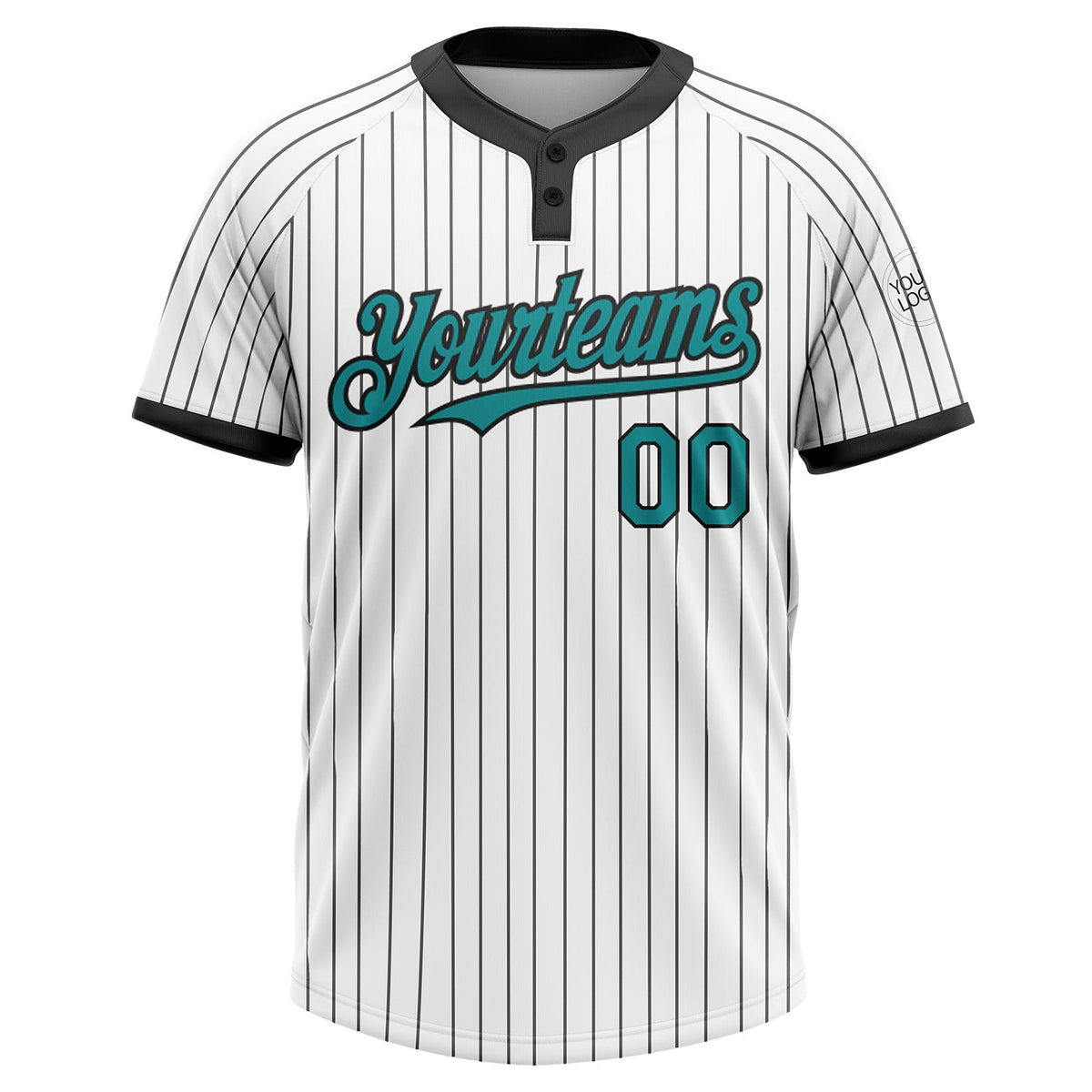 Custom White Black Pinstripe Teal Two-Button Unisex Softball Jersey Limited