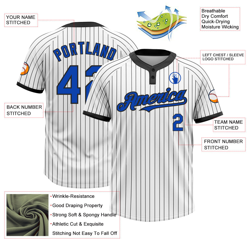 Custom White Black Pinstripe Thunder Blue Two-Button Unisex Softball Jersey Limited