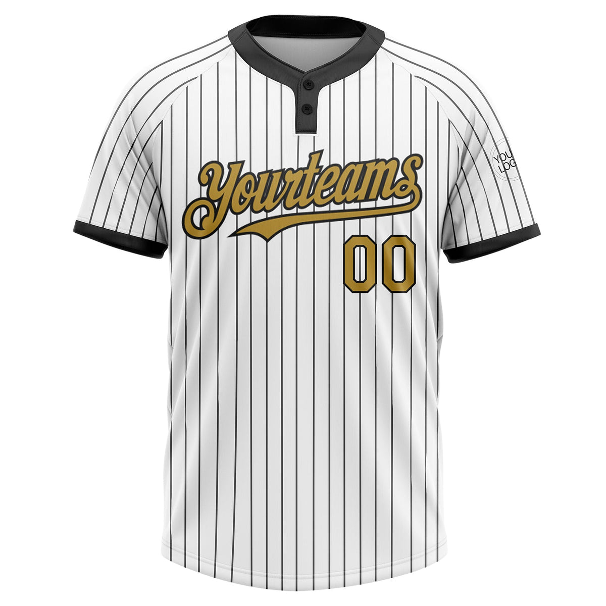 Custom White Black Pinstripe Old Gold Two-Button Unisex Softball Jersey Limited