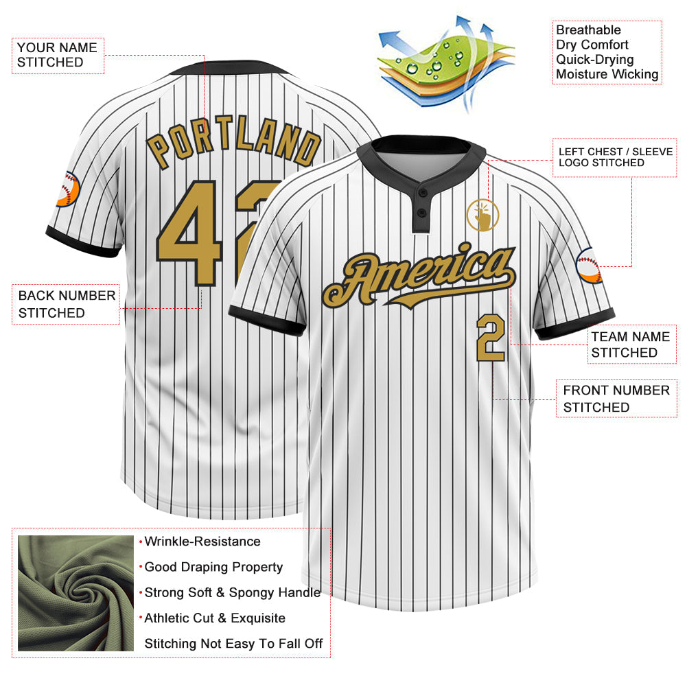 Custom White Black Pinstripe Old Gold Two-Button Unisex Softball Jersey Limited
