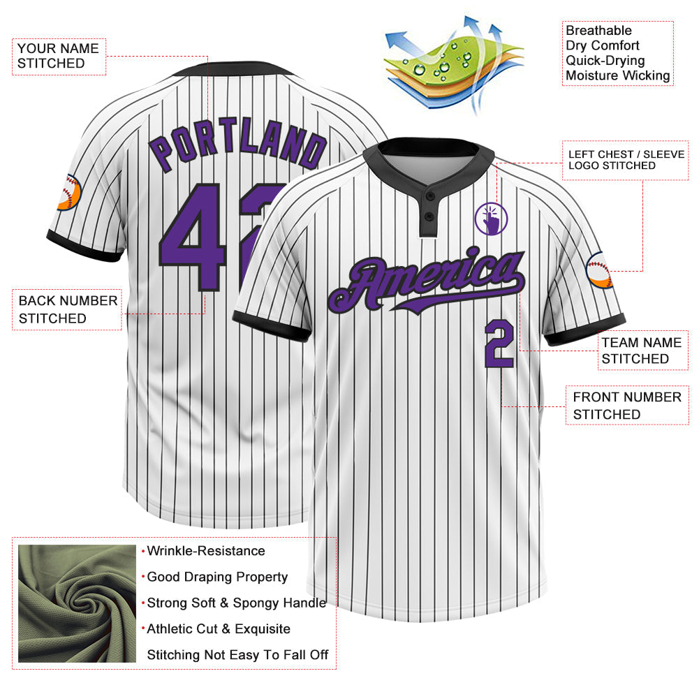 Custom White Black Pinstripe Purple Two-Button Unisex Softball Jersey Limited