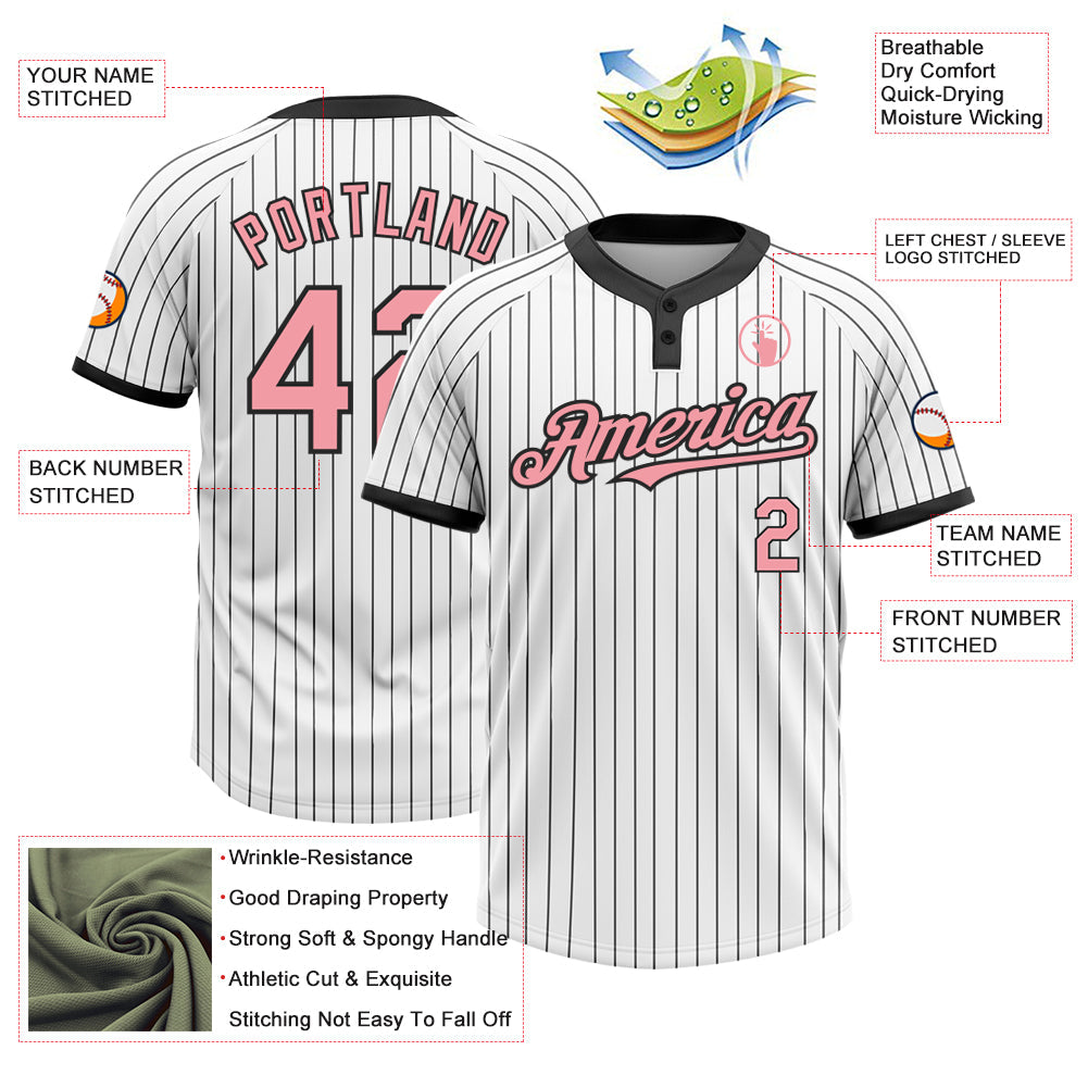 Custom White Black Pinstripe Medium Pink Two-Button Unisex Softball Jersey Limited