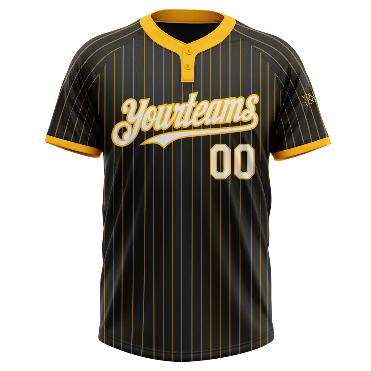 Custom Black Gold Pinstripe White-Gold Two-Button Unisex Softball Jersey Limited