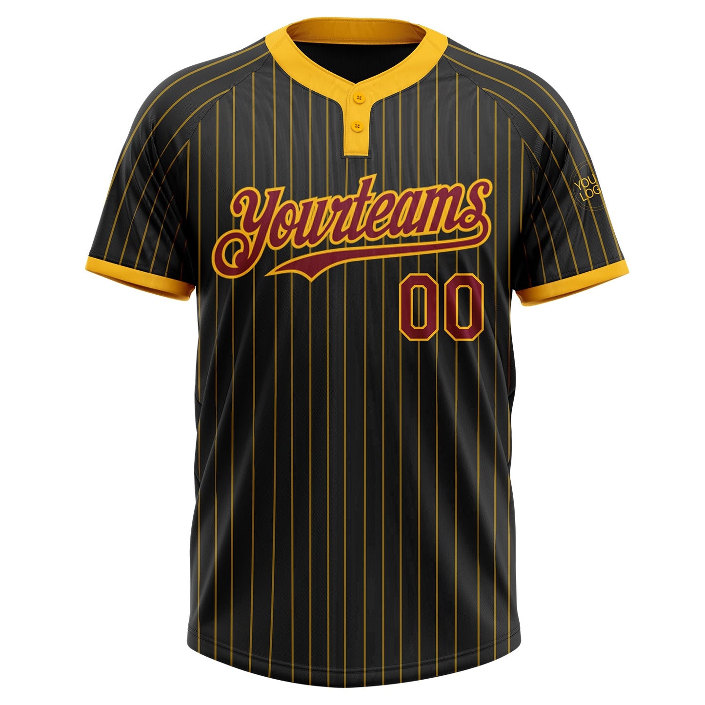 Custom Black Gold Pinstripe Crimson Two-Button Unisex Softball Jersey Limited