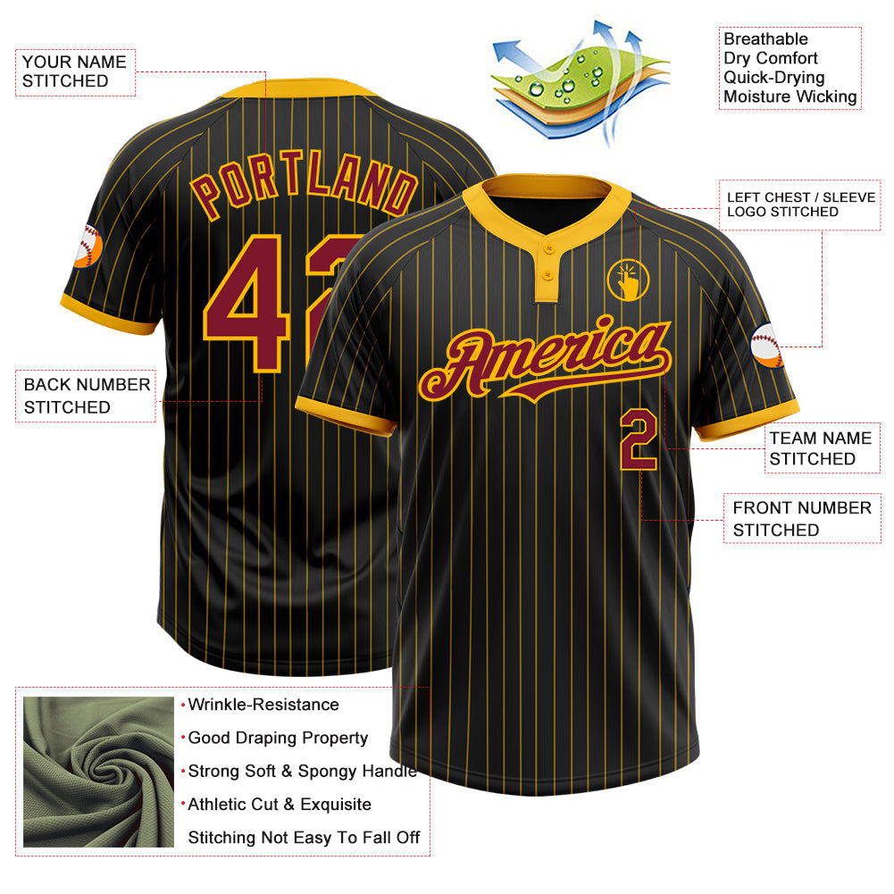 Custom Black Gold Pinstripe Crimson Two-Button Unisex Softball Jersey Limited